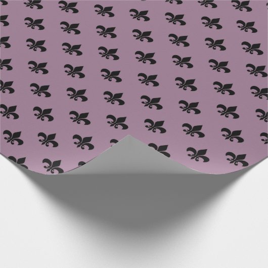 Mauve en zwart Antiek Fleur de Lis Paris Pattern Cadeaupapier (Hoek)