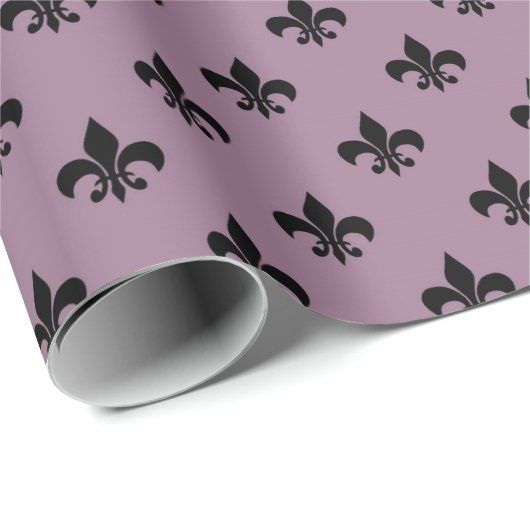 Mauve en zwart Antiek Fleur de Lis Paris Pattern Cadeaupapier (Rol Hoek)
