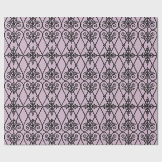 Mauve en zwart  damastpatroon cadeaupapier (Vlak)