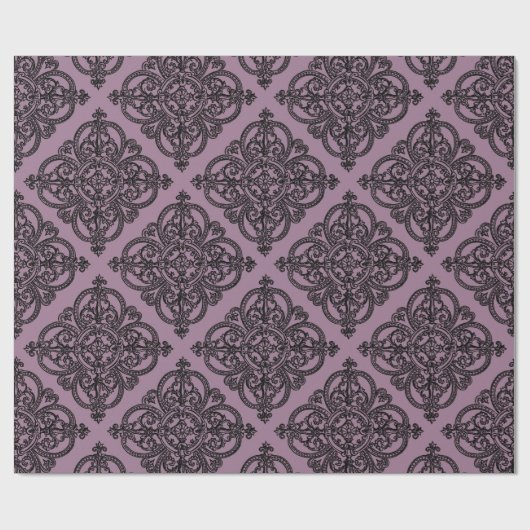 Mauve en zwart damastpatroon cadeaupapier (Vlak)