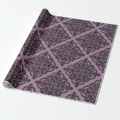 Mauve en zwart damastpatroon cadeaupapier (Uitgerold)