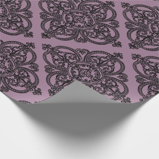 Mauve en zwart damastpatroon cadeaupapier (Hoek)