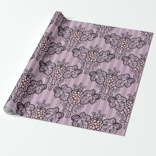 Mauve en zwart druivenpatroon cadeaupapier (Uitgerold)