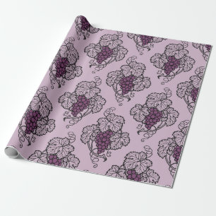Mauve en zwarte druivenpatroon in vintage stijl cadeaupapier