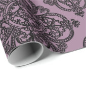 Mauve en zwarte vintage damask patroon cadeaupapier (Rol Hoek)