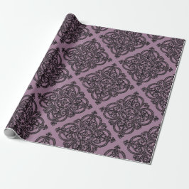 Mauve en zwarte vintage damastpatroon cadeaupapier