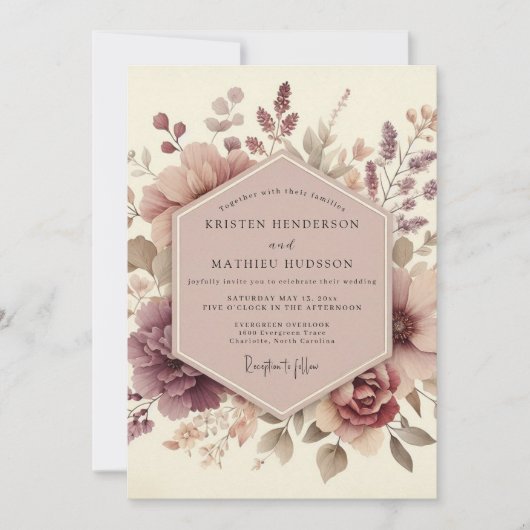 Mauve Ethereal Bloom Wedding Kaart (Voorkant)