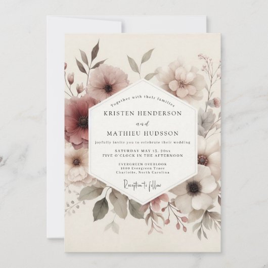 Mauve Ethereal Bloom Wedding Kaart (Voorkant)