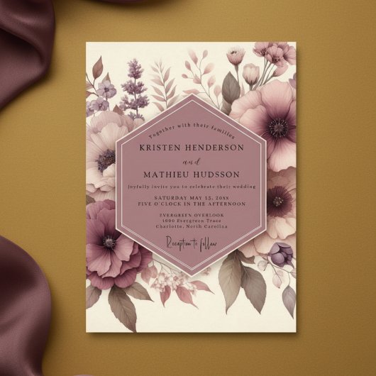 Mauve Ethereal Blossom Wedding Kaart