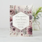 Mauve Ethische Bloemachtige Bruiloft Kaart (Staand voorkant)