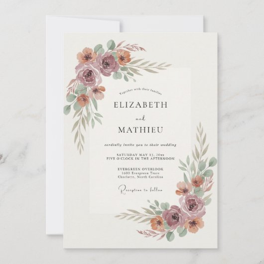 Mauve Ethische Bloesem Bruiloft Kaart (Voorkant)