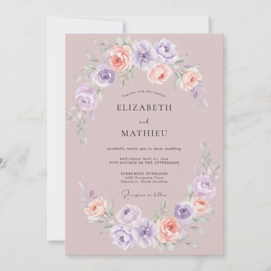 Mauve Ethische Lente Bruiloft Kaart (Voorkant)