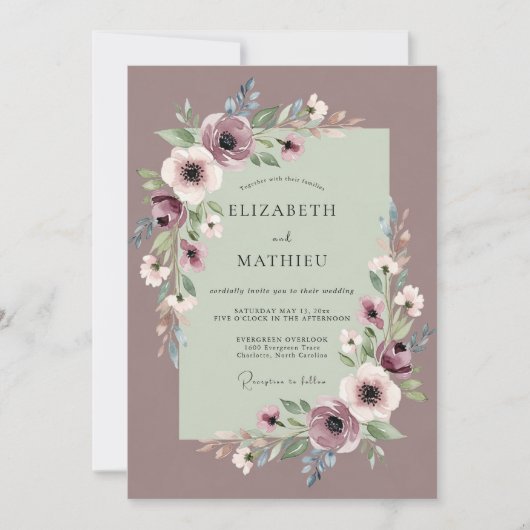 Mauve Ethische Romantische Bruiloft Kaart (Voorkant)