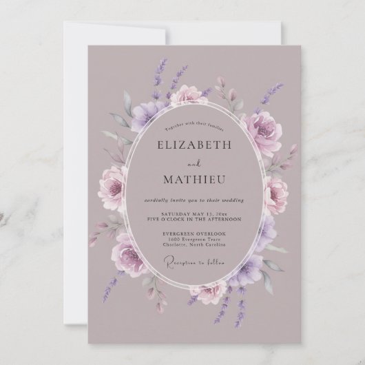Mauve Ethische Romatische Bruiloft Kaart (Voorkant)