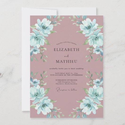 Mauve Ethische Waterverf Bruiloft Kaart (Voorkant)