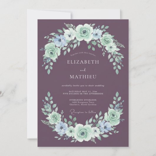Mauve Exquisite Botanical Wedding Kaart (Voorkant)