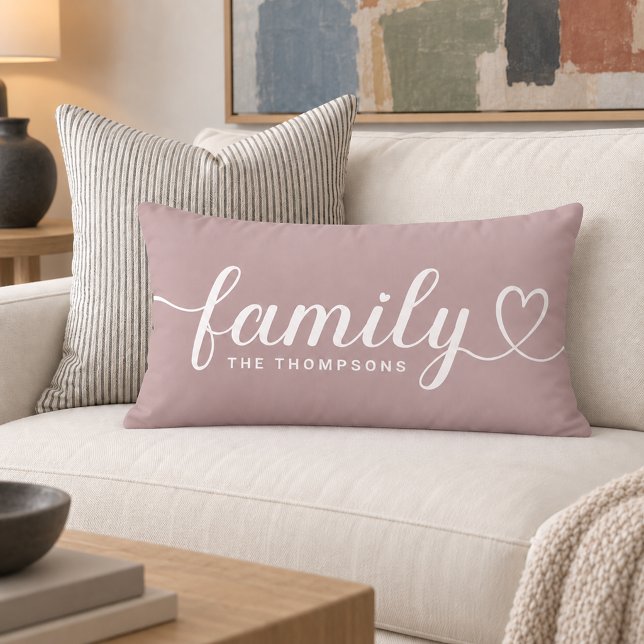 Mauve Familie Hart Script Monogram Kussen (Creator heeft geüpload)
