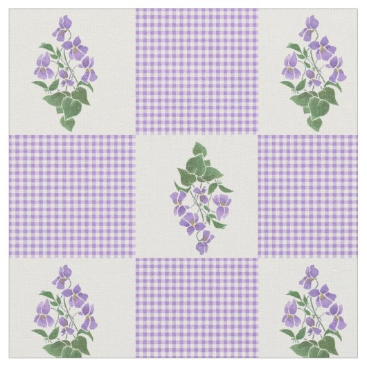 Mauve Faux Patchwork Sweet Violets Fabric Stof (Close Up)