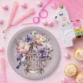 Mauve Finery Paarse Roze Vogelkooi Douche Papieren Bordje (Feest)