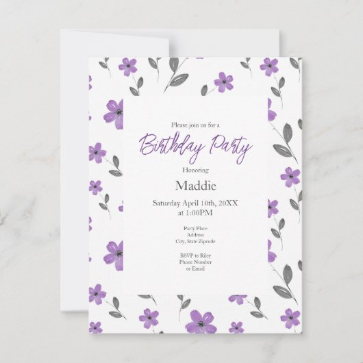 Mauve Five Petal Waterverf Flowers Patroon Kaart (Voorkant)