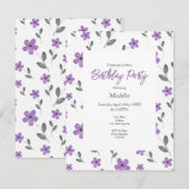 Mauve Five Petal Waterverf Flowers Patroon Kaart (Voorkant / Achterkant)