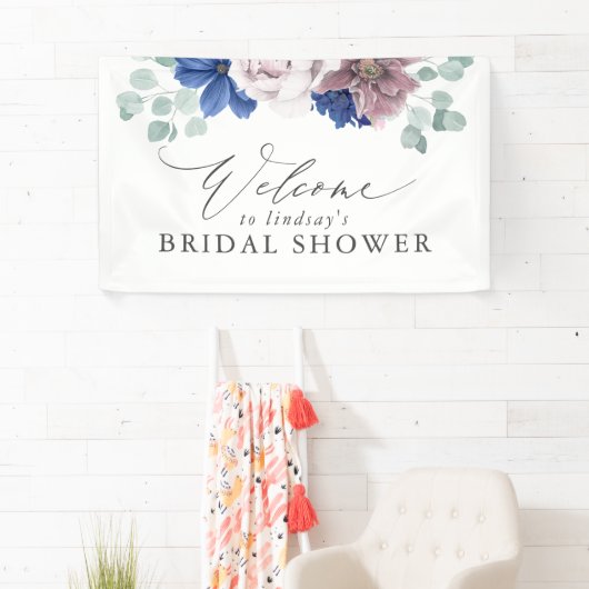 Mauve Floral Bridal / Baby shower welkomstbanner Spandoek (Insitu)