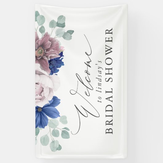 Mauve Floral Bridal / Baby shower welkomstbanner Spandoek (Verticaal)