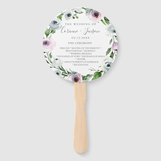 Mauve Floral bruiloft programma Hand Fans Handwaaier (Voorkant)
