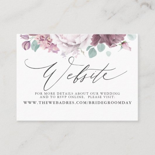 Mauve Floral Bruiloft Website Kaart Visitekaartje (Voorkant)