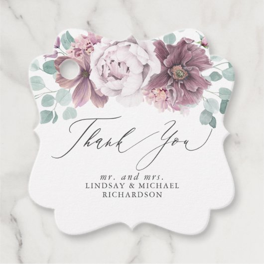 Mauve Floral Elegant dank u Bedankjes Labels (Voorkant)