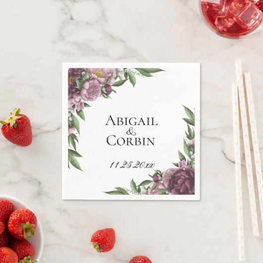Mauve Floral gepersonaliseerde bruiloft papieren s Servet (Insitu)
