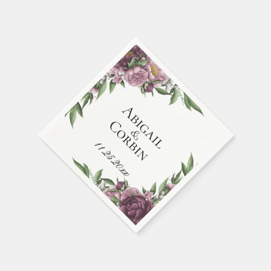 Mauve Floral gepersonaliseerde bruiloft papieren s Servet (Hoek)