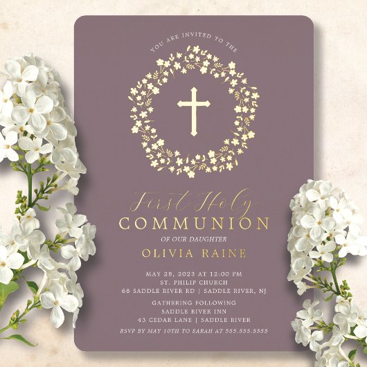 Mauve Floral Girls First Community Folie Invitatio Folie Uitnodiging