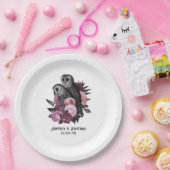 Mauve Floral Glam Gothic Owls Papieren Bordje (Feest)