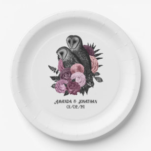 Mauve Floral Glam Gothic Owls Papieren Bordje