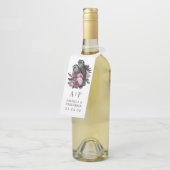 Mauve Floral Glam Gothic Owls Wedding Bottle Hange Flessenhanger (Schuin)