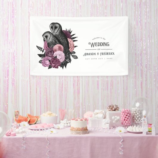 Mauve Floral Glam Gothic Owls Wedding Spandoek (Feest)