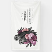 Mauve Floral Glam Gothic Owls Wedding Spandoek (Verticaal)