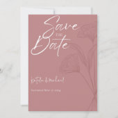 Mauve Floral Line Art Wedding Save the Date (Voorkant)