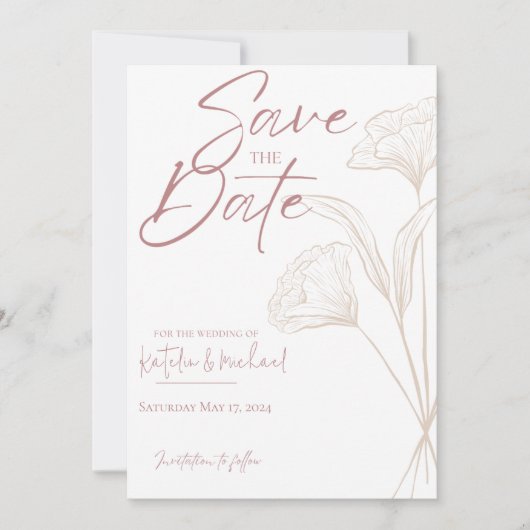 Mauve Floral Modern Wedding Save the Date (Voorkant)