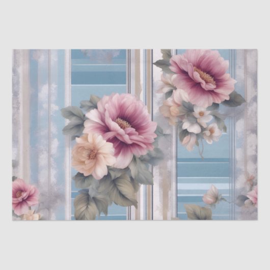 Mauve Floral nosegays Antiqued blauw Tissuepapier (Voorkant)