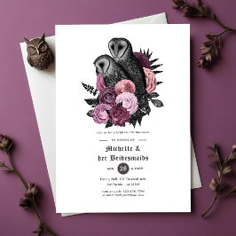 Mauve Floral Owls Gothic Bridesmaids Luncheon Kaart