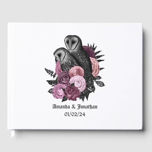 Mauve Floral Owls Gothic Wedding Gastenboek (Voorkant)