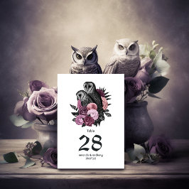Mauve Floral Owls Gothic Wedding Kaart