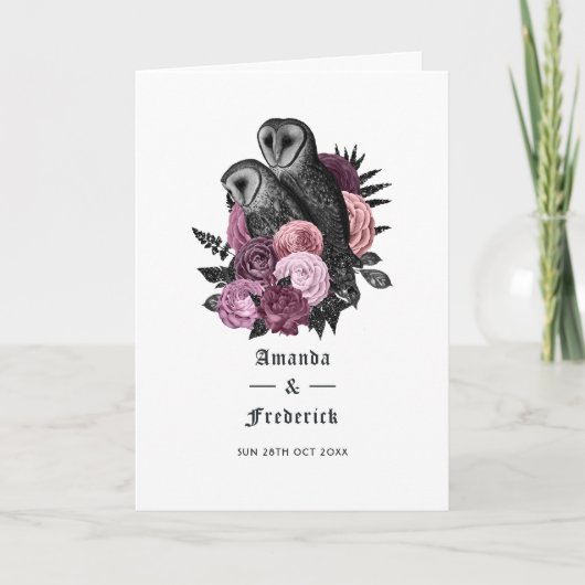 Mauve Floral Owls Gothic Wedding Programma (Voorkant)
