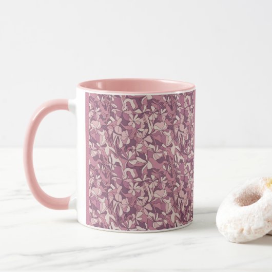 Mauve Floral Pattern Pink Combo Mug Mok (Met donut)