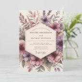 Mauve Floral Romance Wedding Kaart (Staand voorkant)