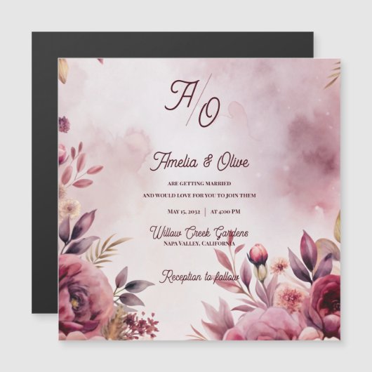 Mauve Floral Romantic Blush Wedding Invitation (Voorkant / Achterkant)