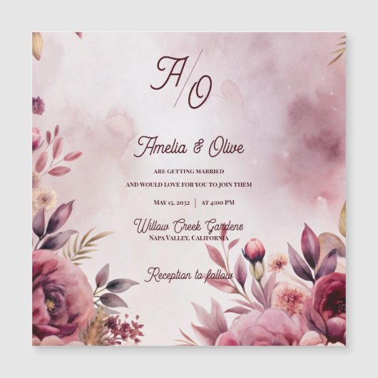 Mauve Floral Romantic Blush Wedding Invitation (Voorkant)