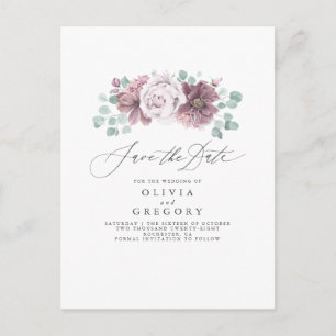 Mauve Floral Save The Date Aankondigingskaart